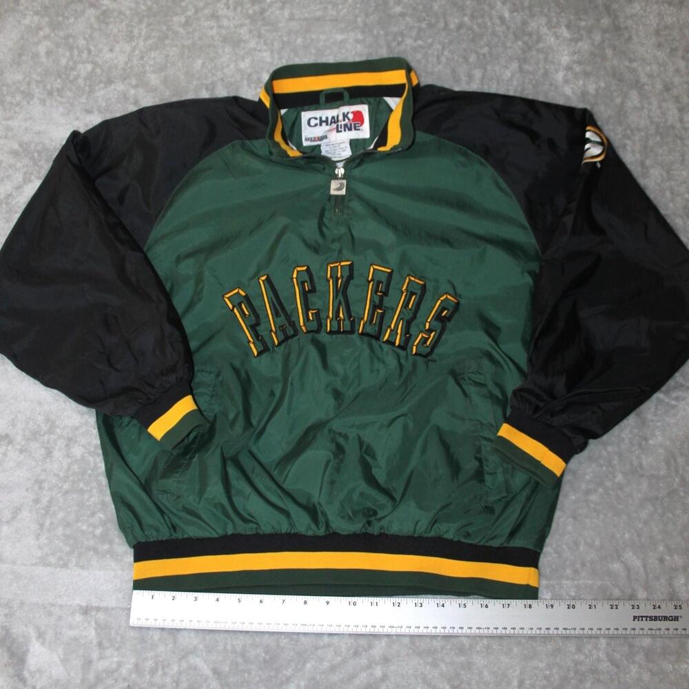 Green Bay Packers Jacket Pullover Mens L Green NFL Football Chalk Line